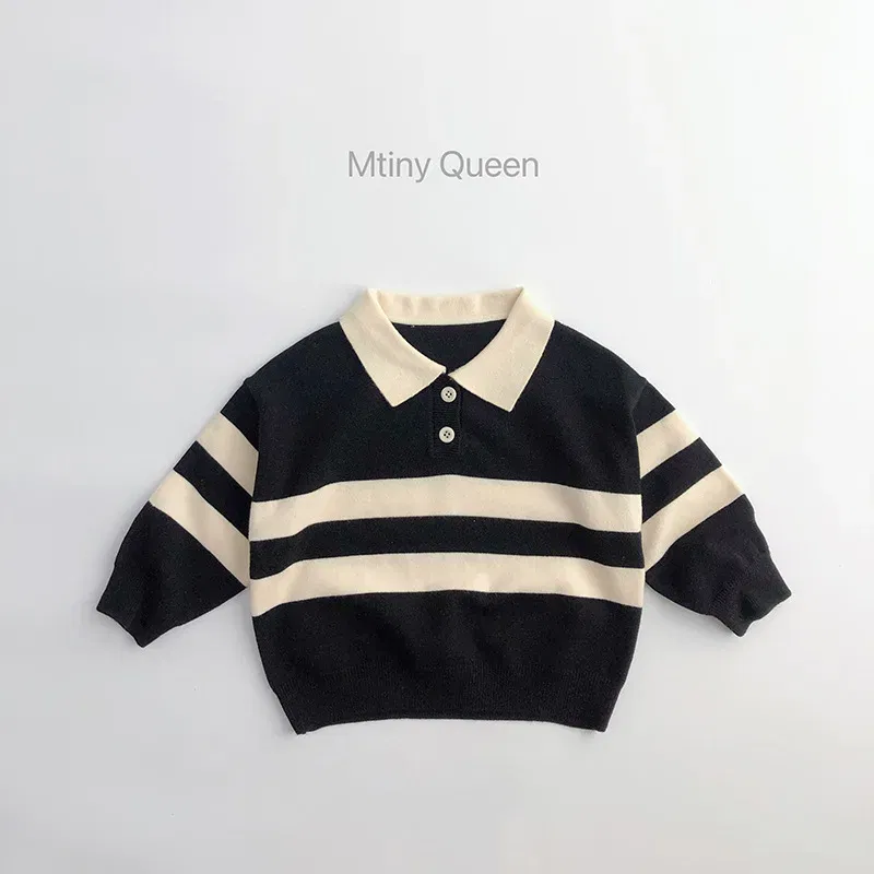 Color: black, Kid Size: 4T - 2025 Autumn New Children Long Sleeve Striped Sweater Cotton Boys Knitted Shirts Cute Baby Casual Knit Sweater Kids Clothes