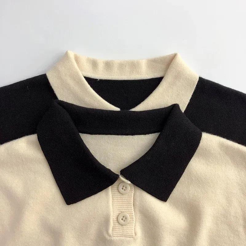 Color: black, Kid Size: 4T - 2025 Autumn New Children Long Sleeve Striped Sweater Cotton Boys Knitted Shirts Cute Baby Casual Knit Sweater Kids Clothes