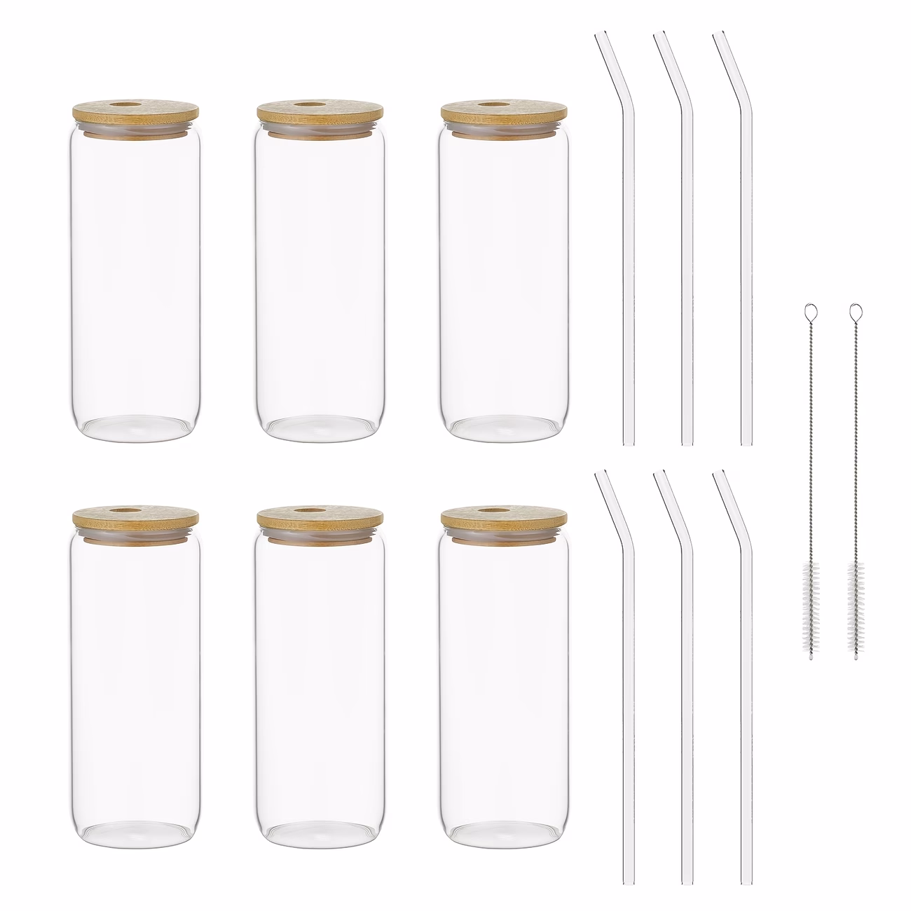 6pcs 500ml Mason Jar Clear Glass Tumbler – Iced Drinking Cups with Lids, Straws, and Brushes Gift Set