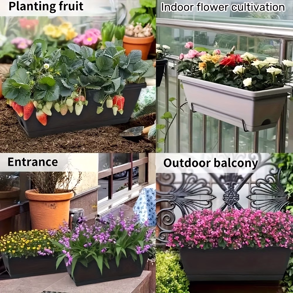 10 Pack 15L Large Rectangular Planter Boxes with Drainage Trays – Perfect for Indoor and Outdoor Gardening