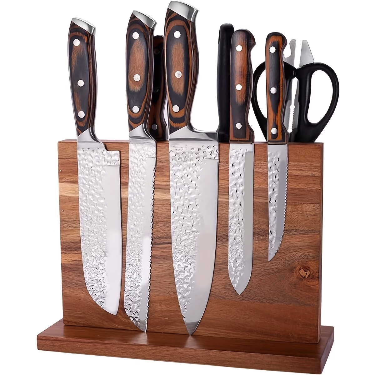 Solid Wood Magnetic Knife Holder – Dual-Sided, Space-Saving Organizer for 6 Knives