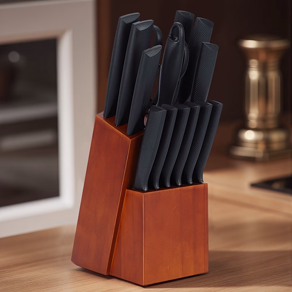 15pcs Kitchen Knife Collection – High Carbon Stainless Steel Set with Block and Sharpener