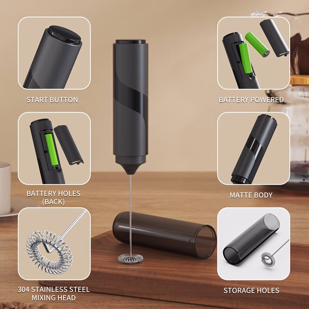 CLITON Electric Milk Frother with Storage Sleeve – Handheld, Battery Powered Milk Frother