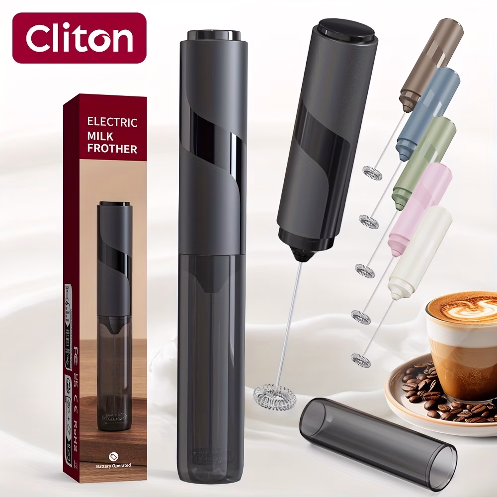 CLITON Electric Milk Frother with Storage Sleeve – Handheld, Battery Powered Milk Frother