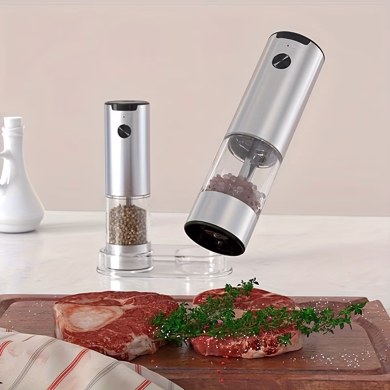 CLITON 2pcs/Set Electric Pepper Grinder with Storage Base – Automatic Salt and Pepper Mill