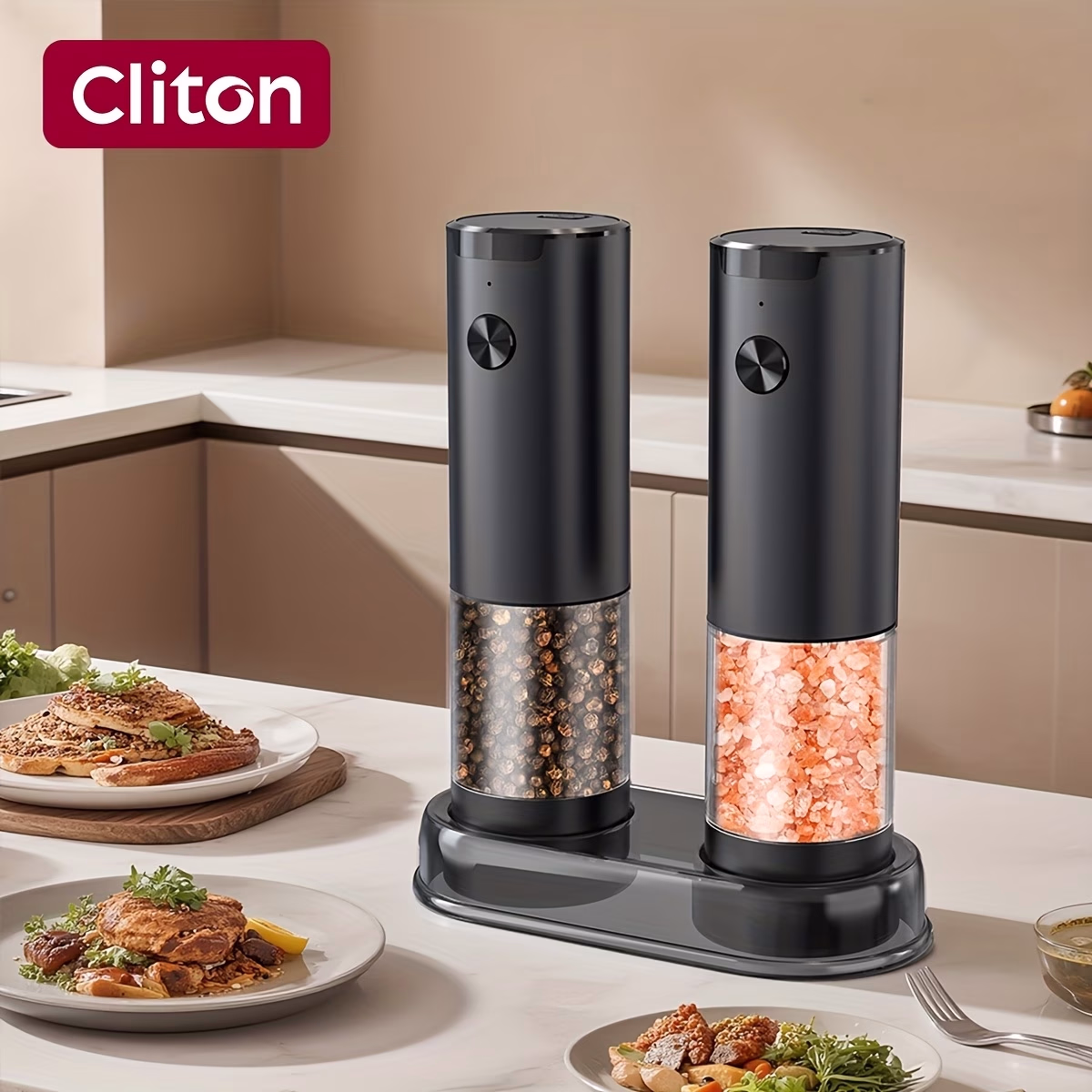 CLITON Electric Salt & Pepper Grinder – Automatic with Adjustable Coarseness and LED Display