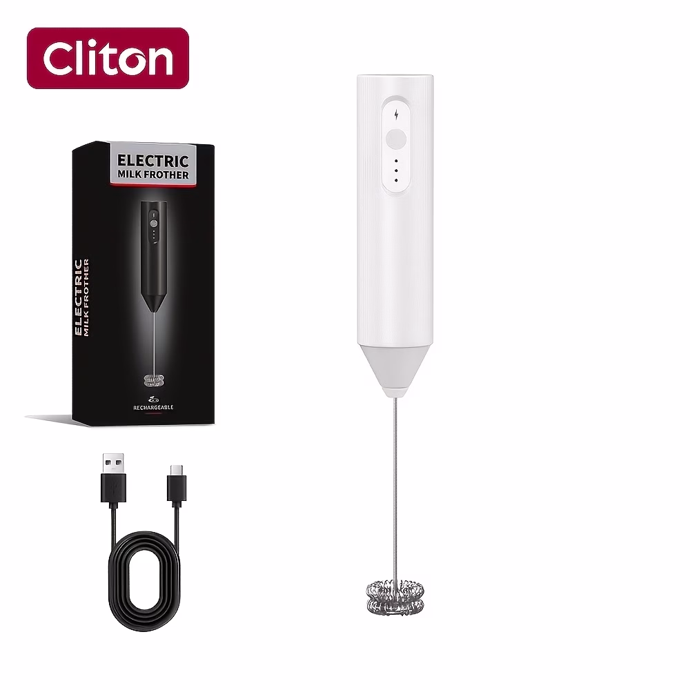 CLITON 3-Speed Electric Milk Frother – Rechargeable Mixer for Lattes, Cappuccinos, and More