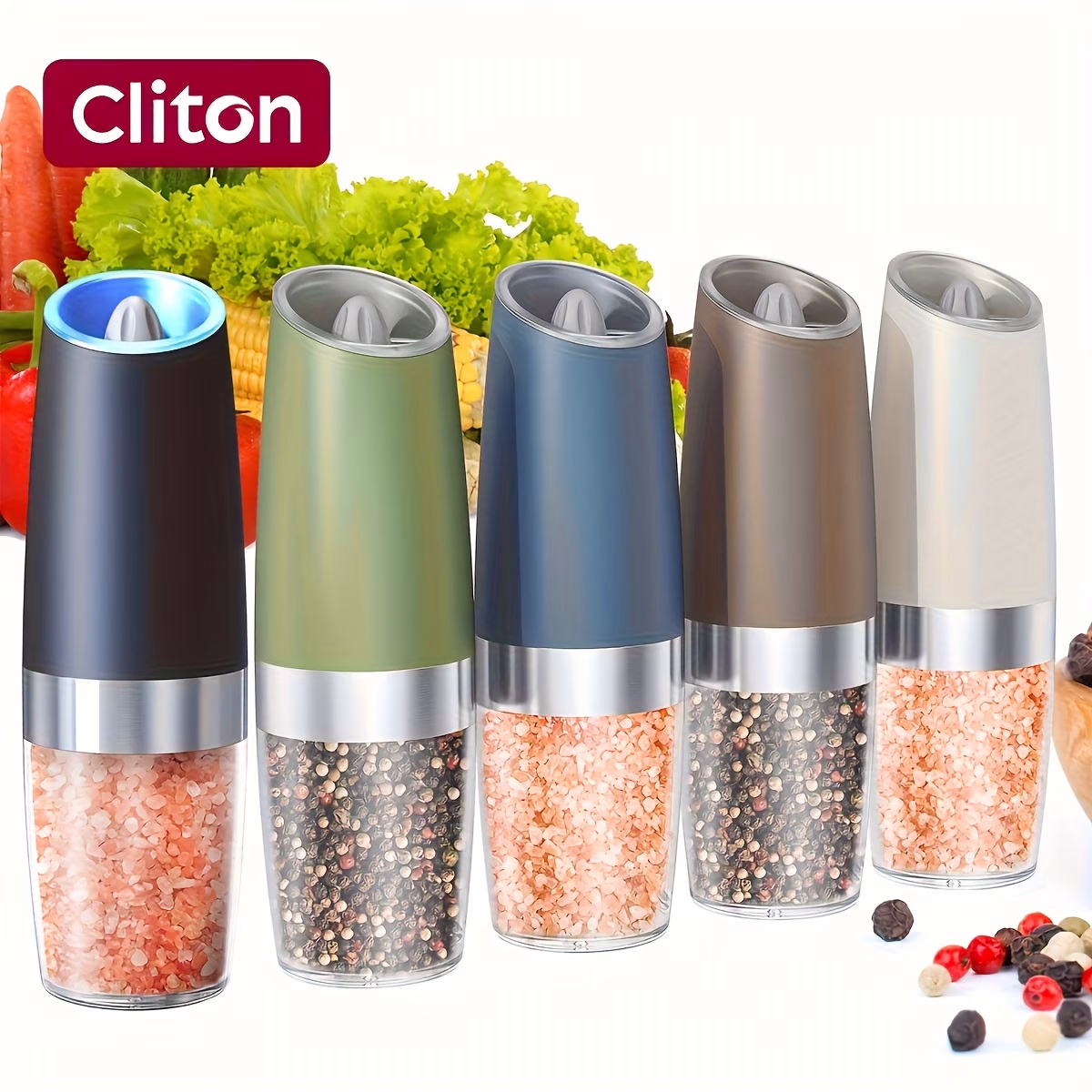 CLITON Latest Gravity Sensor Electric Grinder – Automatic Tilting Sea Salt Mill
