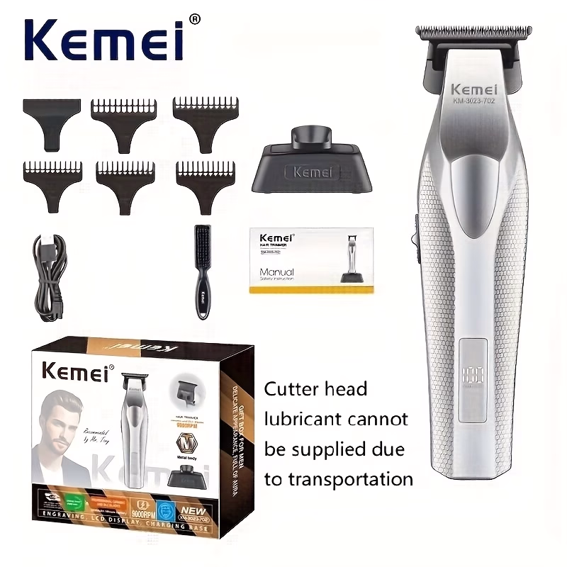 KEMEI Cross-Border New Electric Hair Clipper – Metal Body with Silvery Cutter