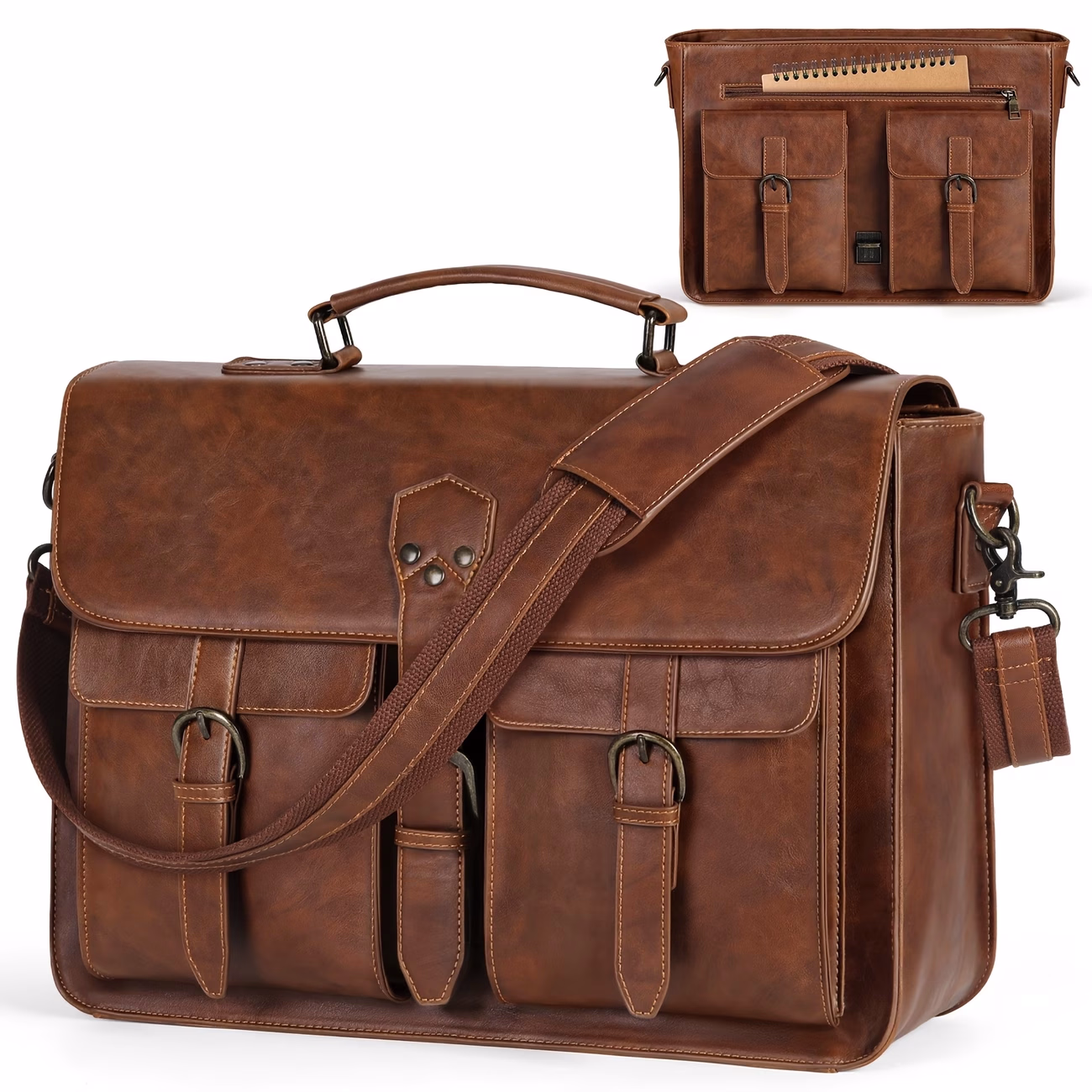 NUBILY Messenger Bag for Men – Vintage PU Leather Laptop Briefcase for Office, Work, and Travel