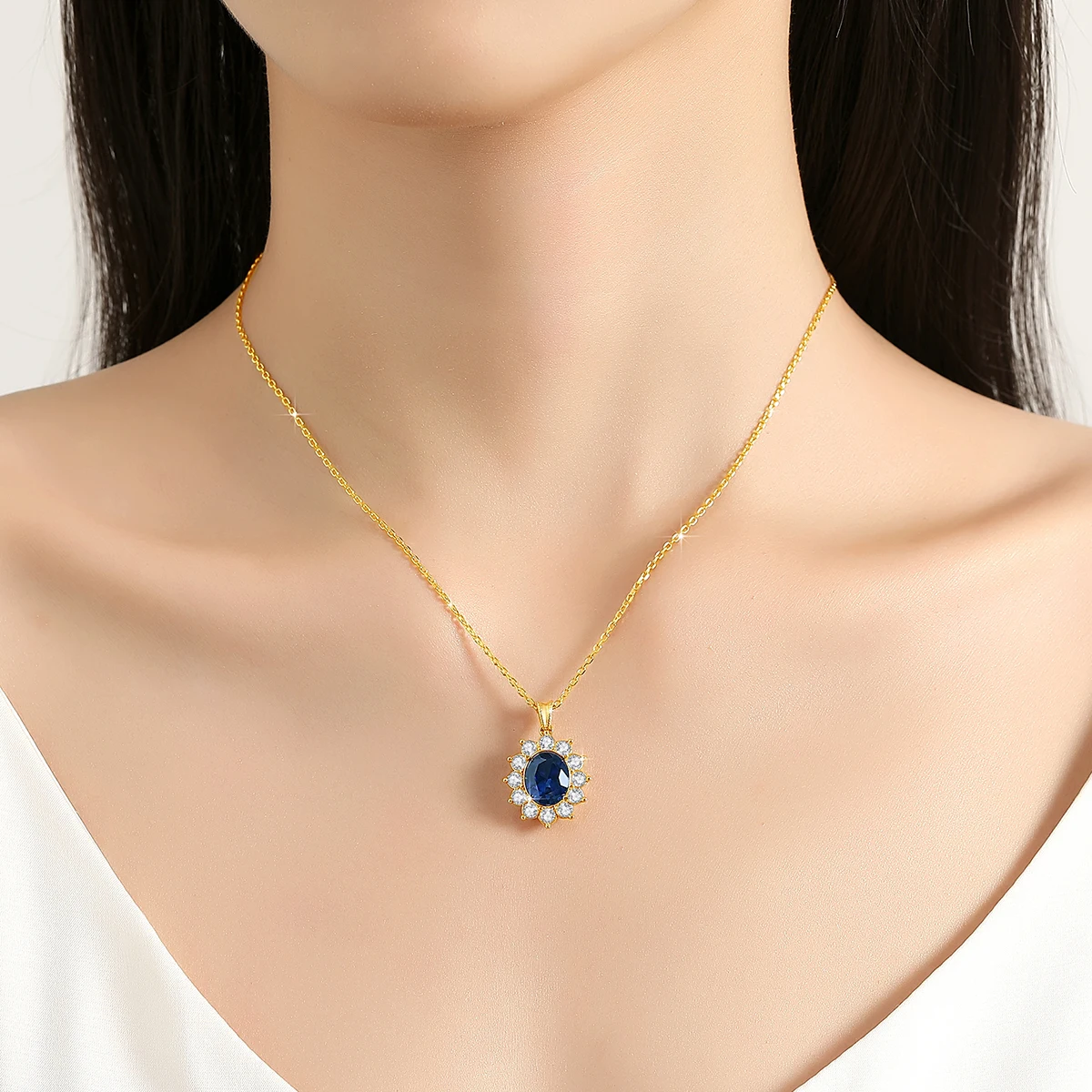 Gem Color: Green, Ships From: CHINA - Szjinao Real Blue Corundum18k Gold Necklace With Certificate Women Princess Kate Pendant K Gold Jewelry AU750 Stamp Wedding Gift