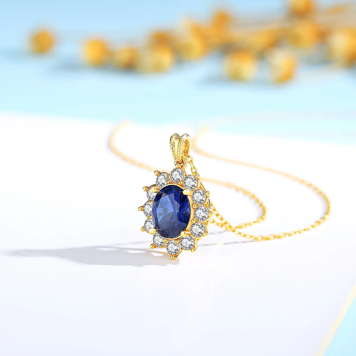 Gem Color: Green, Ships From: CHINA - Szjinao Real Blue Corundum18k Gold Necklace With Certificate Women Princess Kate Pendant K Gold Jewelry AU750 Stamp Wedding Gift