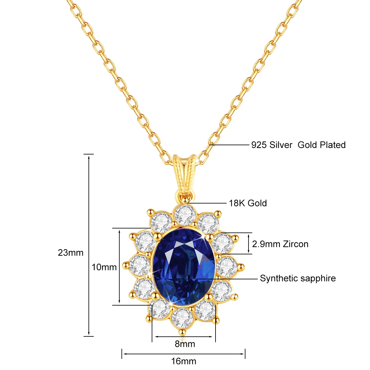 Gem Color: Green, Ships From: CHINA - Szjinao Real Blue Corundum18k Gold Necklace With Certificate Women Princess Kate Pendant K Gold Jewelry AU750 Stamp Wedding Gift