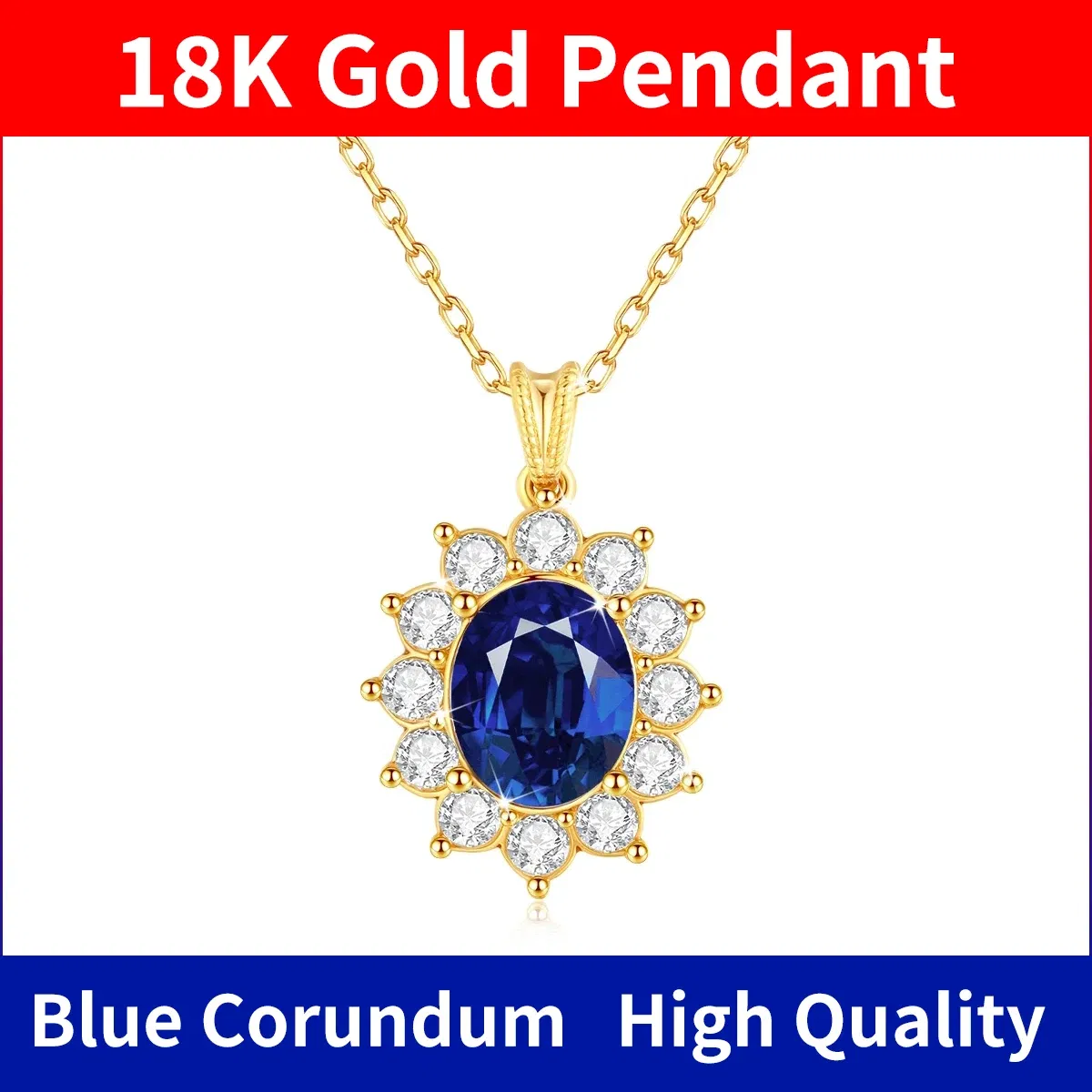 Gem Color: Green, Ships From: CHINA - Szjinao Real Blue Corundum18k Gold Necklace With Certificate Women Princess Kate Pendant K Gold Jewelry AU750 Stamp Wedding Gift