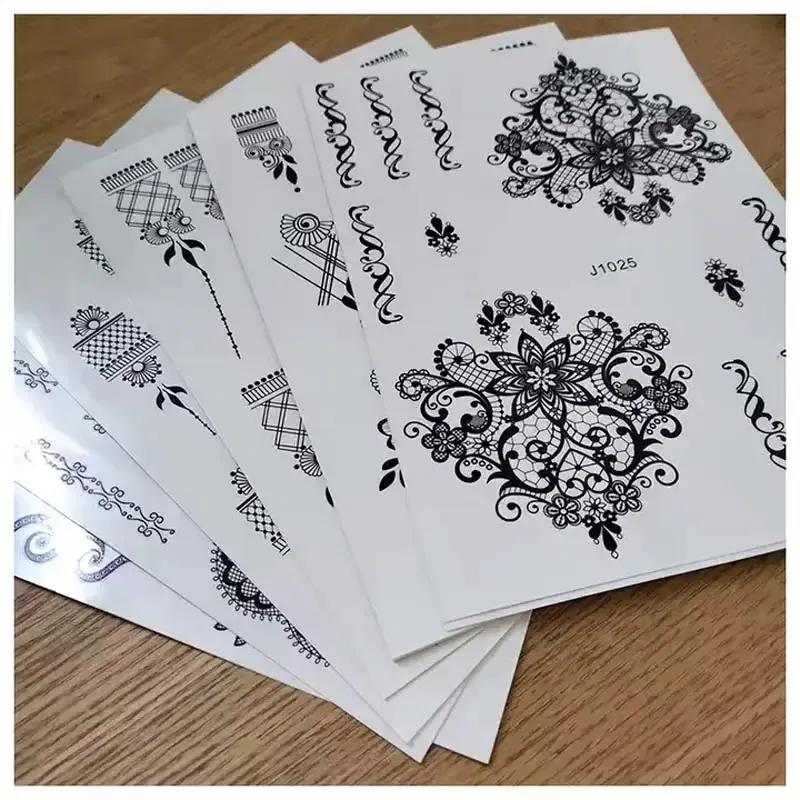 Color: Rose Red, Ships From: CHINA - Black Henna Temporary Tattoos for Women Lace Flower Mehndi Sticker for Hand Fake Henna Tattoo Sticker Body Art Hena Tatoo