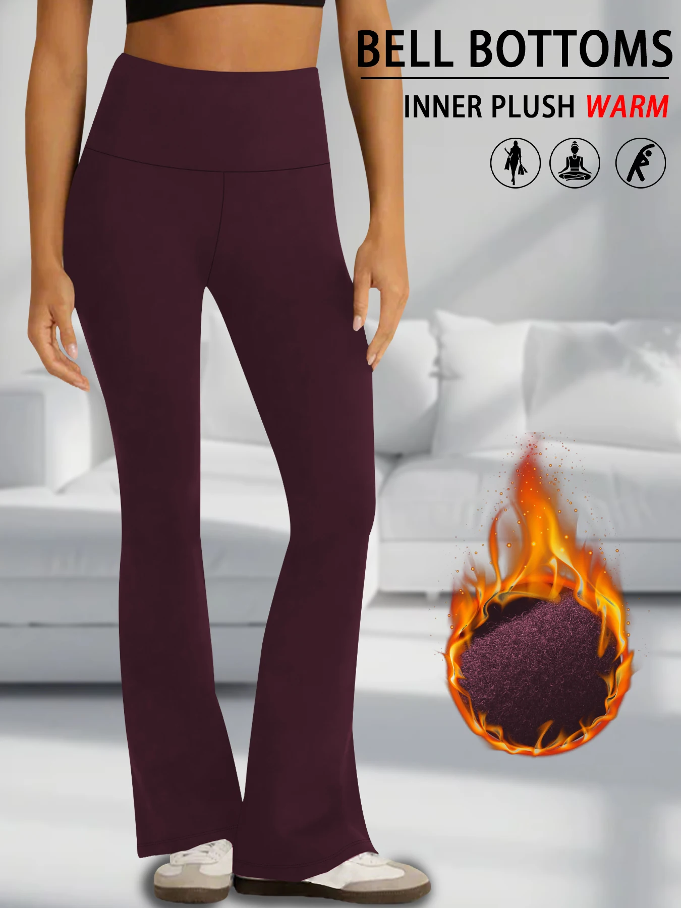 Color: Burgundy, Size: S - Women's Super Soft High Waisted Fleece Flare Leggings Tummy Control Soft Bootleg Bootcut Pants