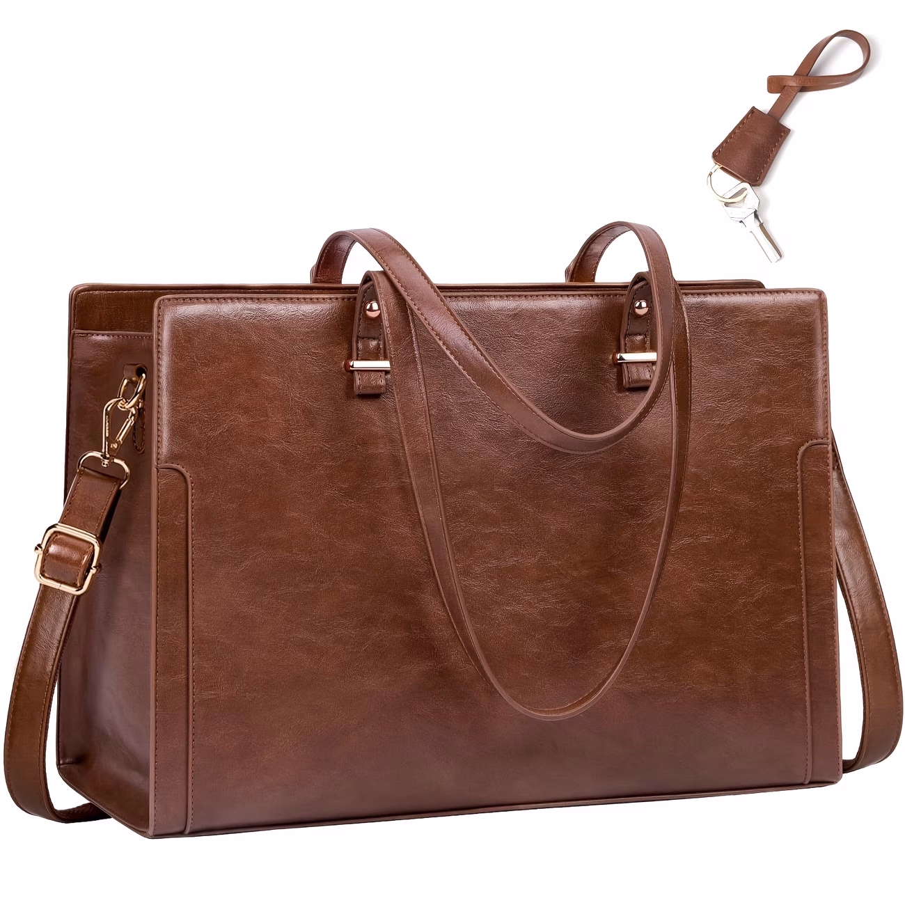 NUBILY Women's Laptop Bag – 39.62 cm Vintage Faux Leather Work Tote in Retro Brown