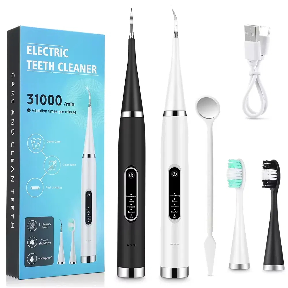 Color: black - Dental Calculus Removal Electric Teeth Whitening & Cleaning Ultrasonic Tooth Cleaner Scaler Plaque Coffee Stain Tartar Oral Care
