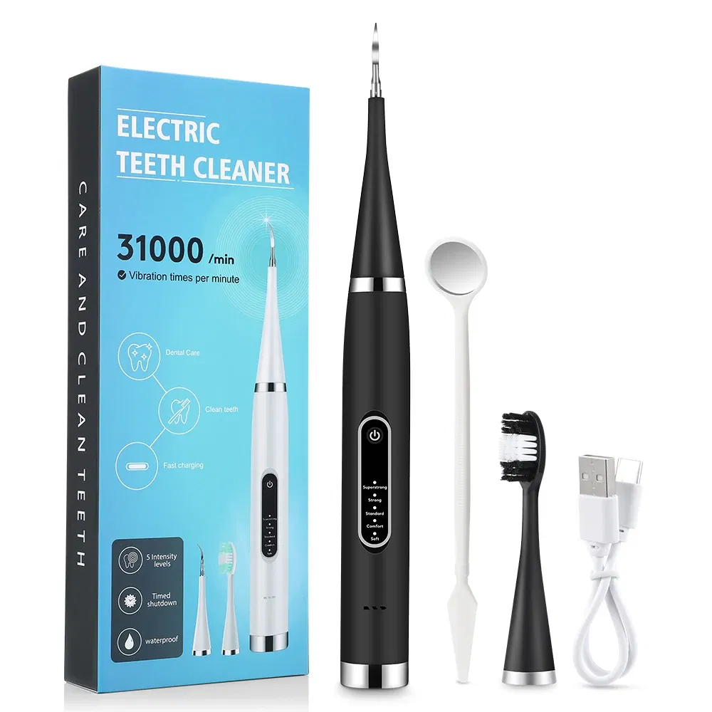 Color: black - Dental Calculus Removal Electric Teeth Whitening & Cleaning Ultrasonic Tooth Cleaner Scaler Plaque Coffee Stain Tartar Oral Care