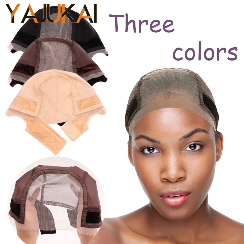 Color: Grey/Green - Female Headband Wig Cap Hd Lace Wig Cap For Wig Making U Part Wig Caps With Adjustable Velvet Wig Grip To Wear Wig Nude Hair Net
