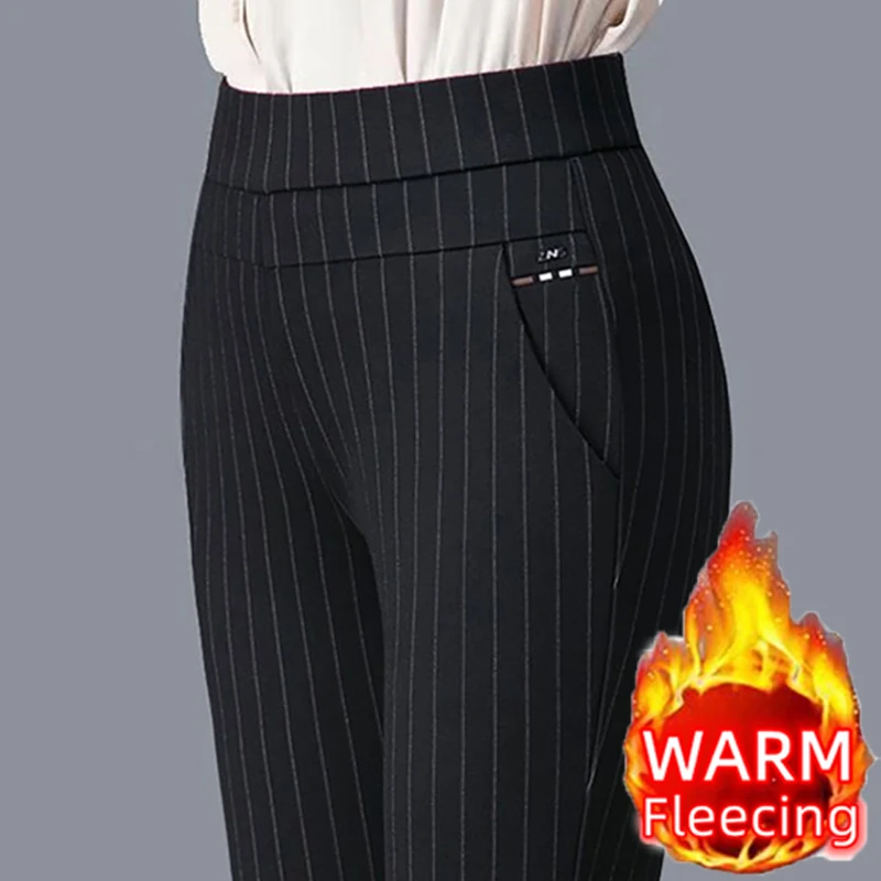 Color: black, Size: L - Thin & Thick Warm Winter Pencil Pants Womens Snow Plush Strench Lady OL SkinnyTrousers Femal Thichen Slim  Clothing Leggings