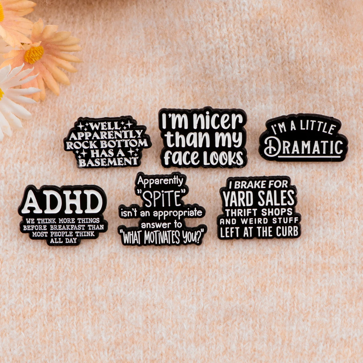 Metal color: Imitation Rhodium Plated - Funny Quotes Enamel Pin Black Brooch Pines Lapel Pins Letters Badge on Backpack Clothing Accessories Fashion Jewelry Gifts