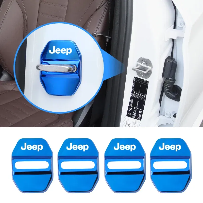 Color Name: WHITE - 4Pcs Car Door Lock Cover Stainless Steel Protection Accessories For Jeep Wrangler Renegade Compass Grand Cherokee Patriot