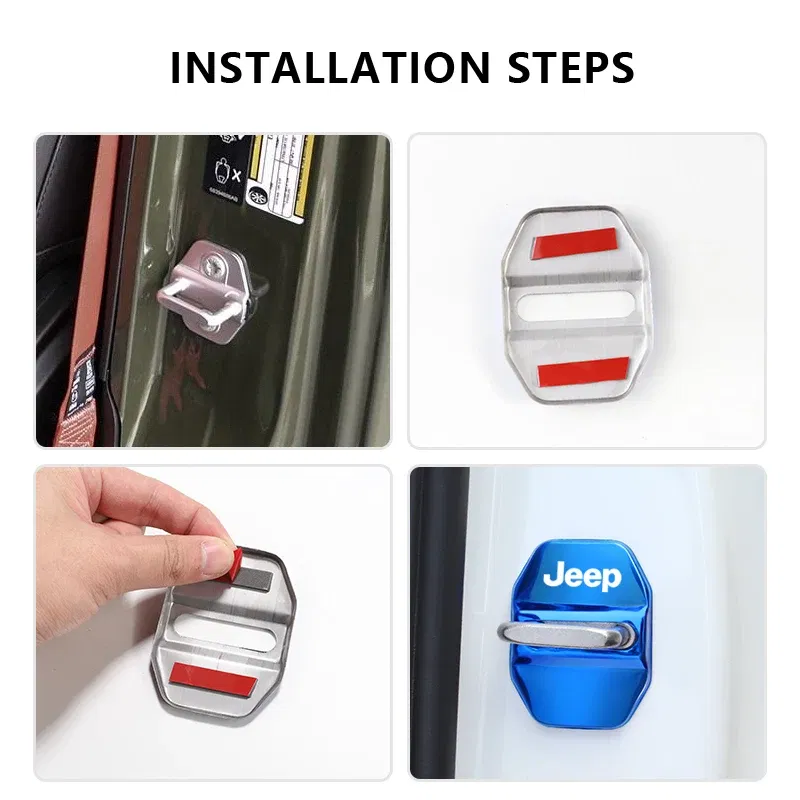 Color Name: WHITE - 4Pcs Car Door Lock Cover Stainless Steel Protection Accessories For Jeep Wrangler Renegade Compass Grand Cherokee Patriot