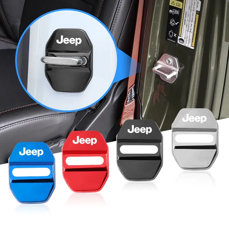 Color Name: WHITE - 4Pcs Car Door Lock Cover Stainless Steel Protection Accessories For Jeep Wrangler Renegade Compass Grand Cherokee Patriot