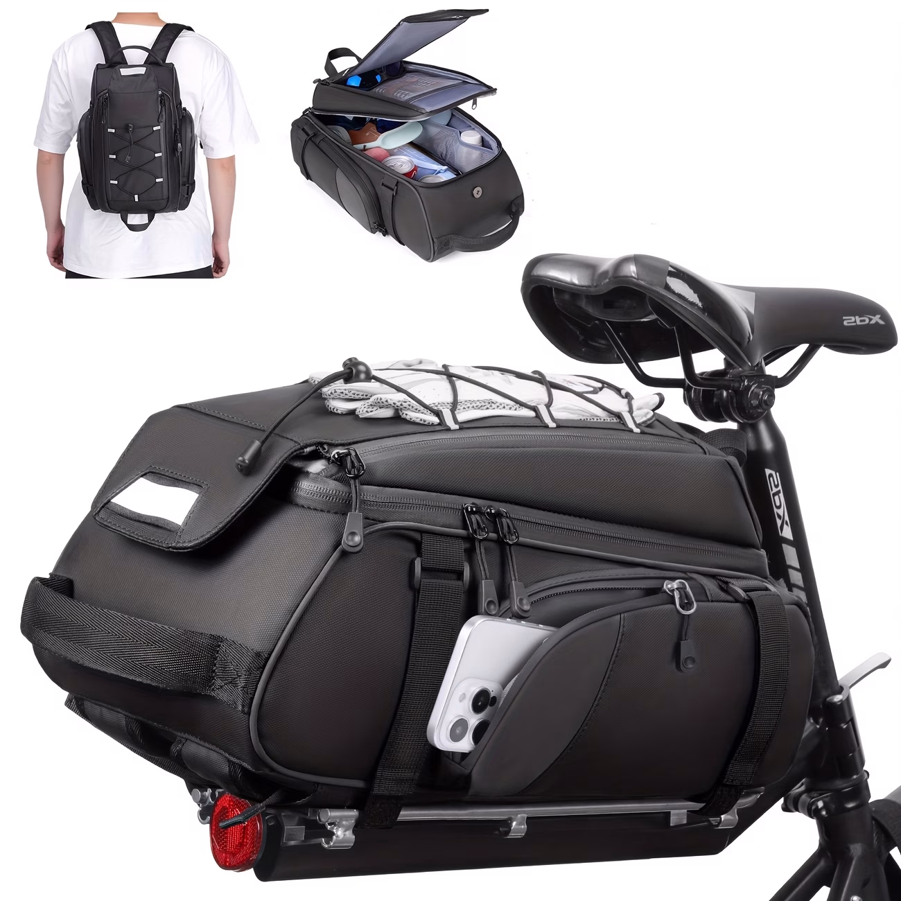 NUBILY 4 IN 1 Bicycle Luggage Bag – 15L Reflective Bicycle Backpack