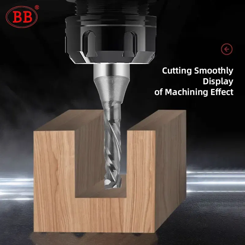 Cutting Edge Length: 16mm, Dimensions: 3.175*1*3 - BB Straight Slot Milling Cutter CNC Wood Engraving Machine Mill Rough Shape TCT Coated Edge D 6mm 8mm 2T 3T 4F Shank 1/2 12.7mm