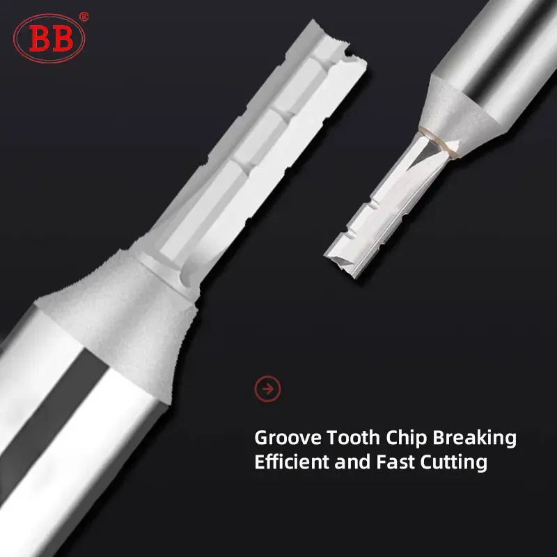 Cutting Edge Length: 16mm, Dimensions: 3.175*1*3 - BB Straight Slot Milling Cutter CNC Wood Engraving Machine Mill Rough Shape TCT Coated Edge D 6mm 8mm 2T 3T 4F Shank 1/2 12.7mm
