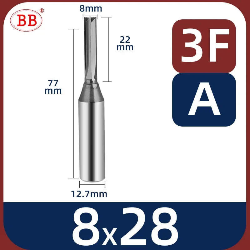 Cutting Edge Length: 20mm, Dimensions: 3.175*1*3 - BB Straight Slot Milling Cutter CNC Wood Engraving Machine Mill Rough Shape TCT Coated Edge D 6mm 8mm 2T 3T 4F Shank 1/2 12.7mm