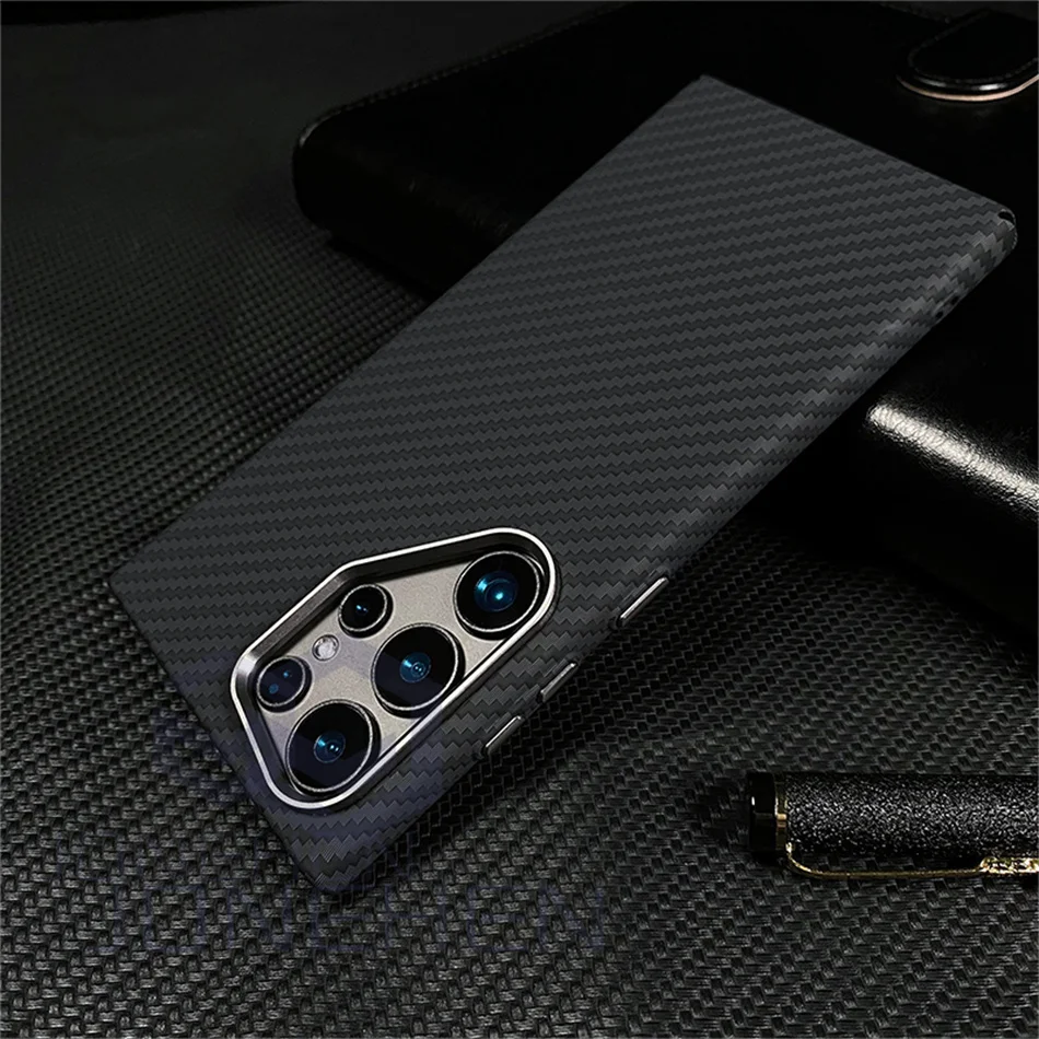 Color: Blue, Material: Genuine leather - Carbon Fibre 3D Relief For MagSafe Case For Samsung Galaxy S24 Ultra S23 Plus Wireless Charge Hard PC Shockproof Magnetic Cover
