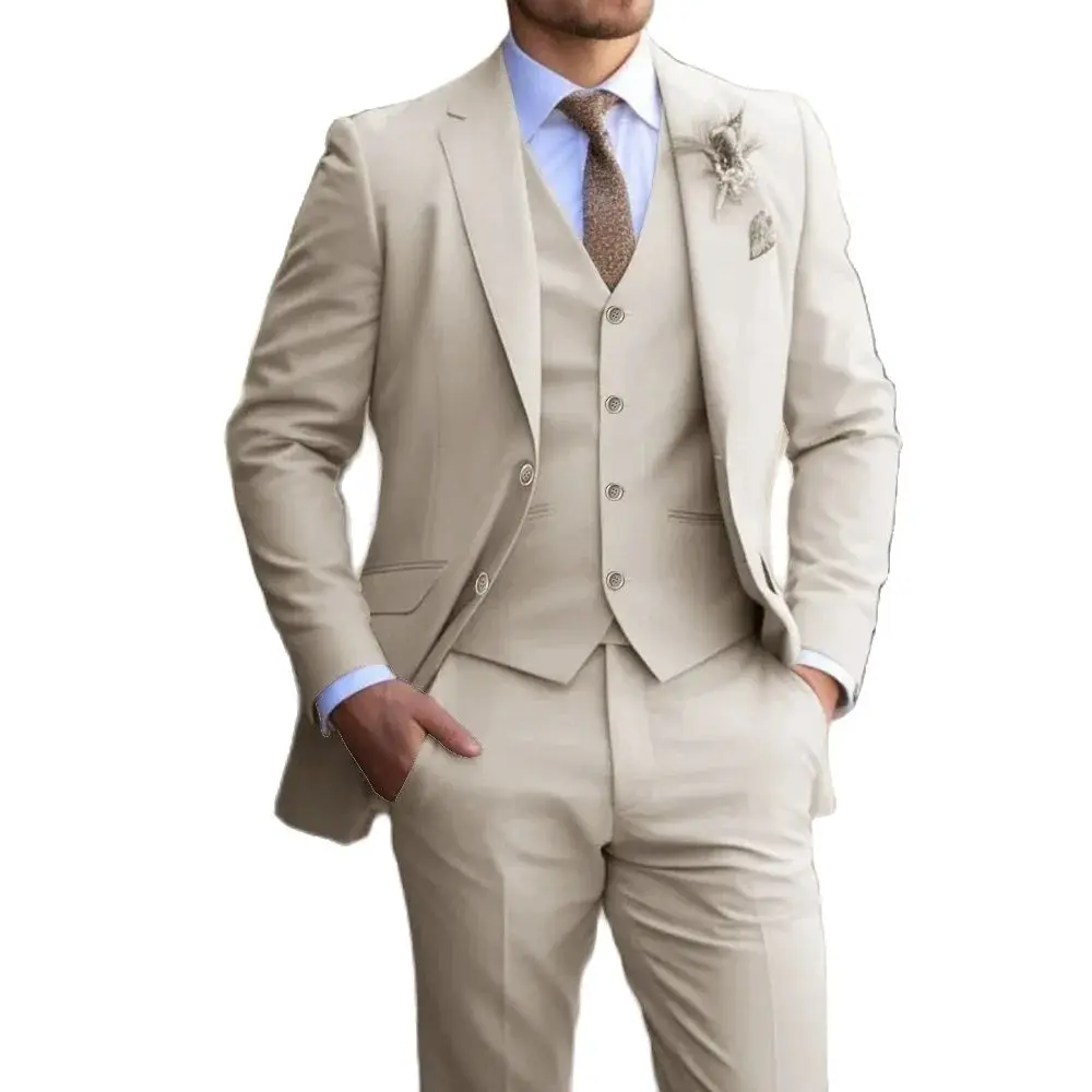 Color: Ivory, Size: XL - Suit 3-piece Classic men's fashion slim-fit suit Vest Pants suit Men's dress Casual Dress Formal Business wedding