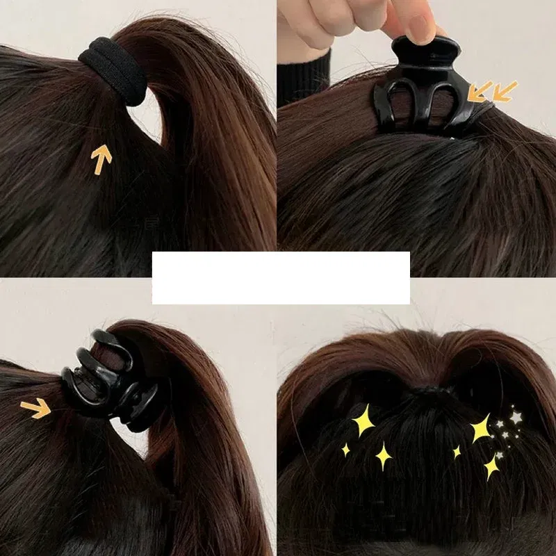 Color: Pink - Korean Fashion Ponytail Hair Claw Clip Black Acrylic Small Hair Claws Women Girls shark Clips Headwear Barrette Hair Accessories