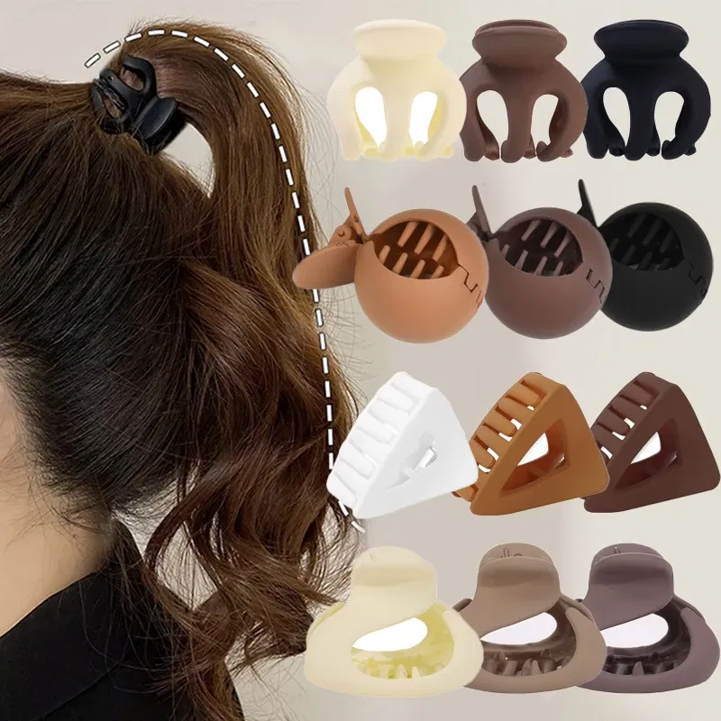 Color: Pink - Korean Fashion Ponytail Hair Claw Clip Black Acrylic Small Hair Claws Women Girls shark Clips Headwear Barrette Hair Accessories