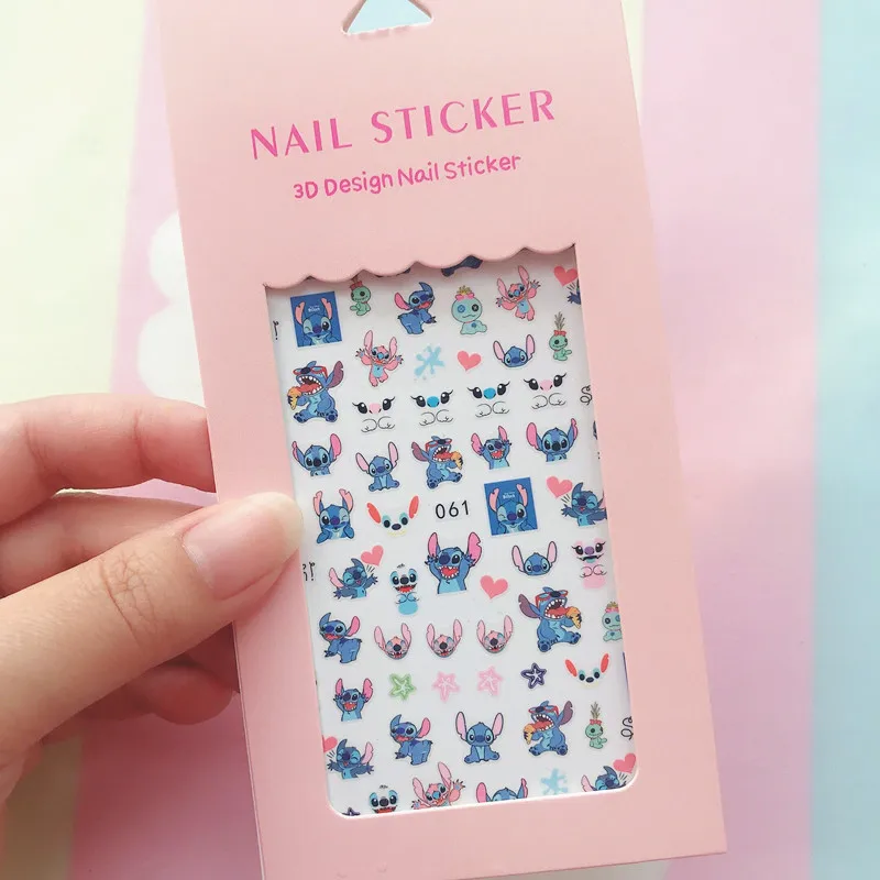 Color: Bronze red - 1PCS Hello Kitty 3D Nail Stickers Press on Nails Mickey Mouse Donald Duck Stitch Cartoon Stickers Nail Art Decoration