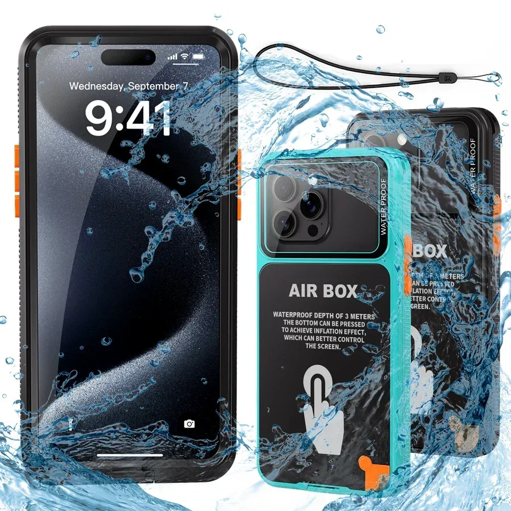 Color: Beige, Material: Denim - IP68 Waterproof Phone Case For iPhone 15 14 13 12 Pro Max Plus Underwater Taking Shockproof Dustproof Swimming Diving Cover