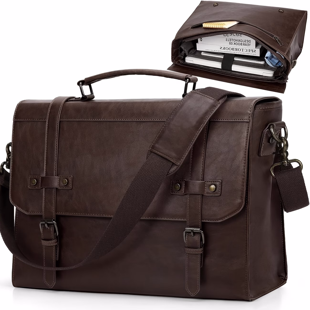 NUBILY Men’s 43.18 cm Messenger Bag – Large Faux Leather Laptop Briefcase with Shoulder Strap