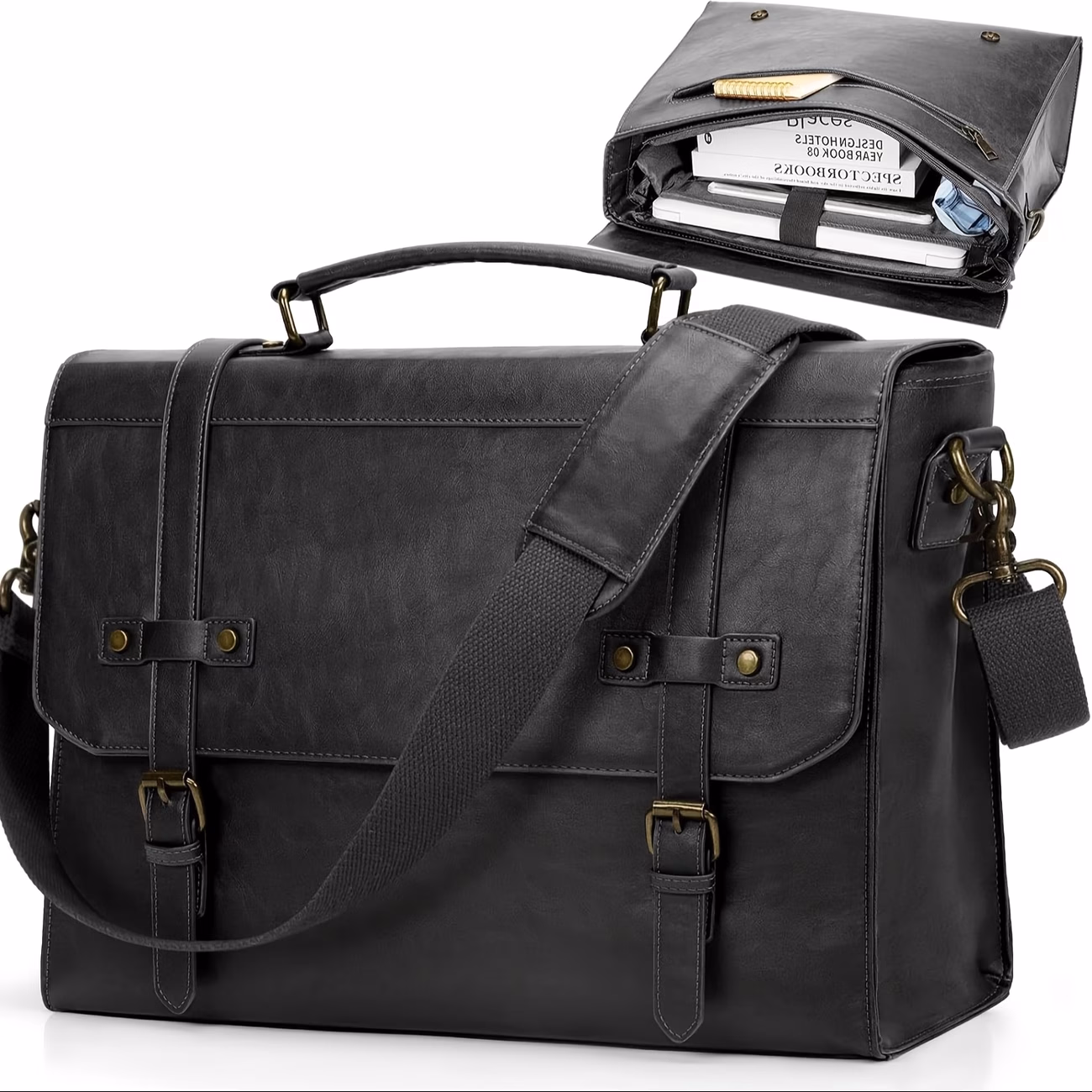 NUBILY Men’s 43.18 cm Messenger Bag – Large Faux Leather Laptop Briefcase with Shoulder Strap