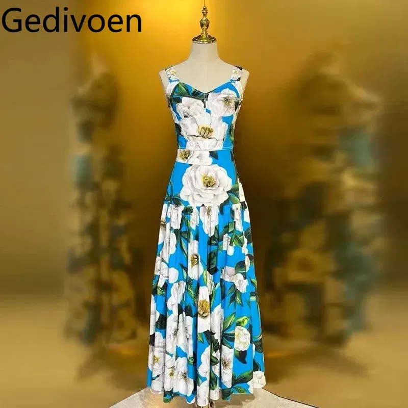 Color: SKY BLUE, Size: S, Ships From: CN - Gedivoen New Style Casual Women's Suit Sweetheart Neck Spaghetti Strap Backless Top+Fashion Half skirt Cotton Print 2-piece set