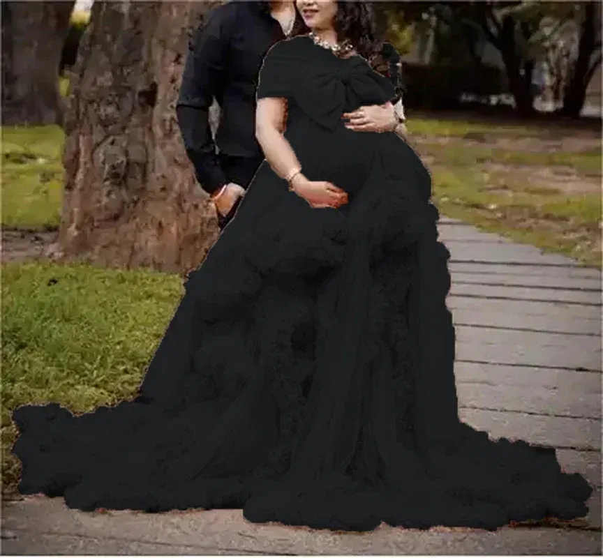 Color: black, Maternity Size: 22, Ships From: CHINA - BIG BOW Tulle Ruffle maternity dresses photoshoot baby shower п?»?°?‚ь?µ д?»я ?±?µр?µм?µнн?‹?… فس?§تي?† ?­