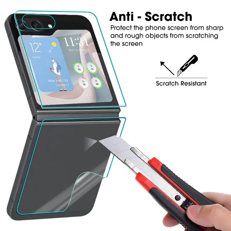 Color: Silver - For Samsung Galaxy Z Flip 5 Z Flip5 5G Phone Screen Protectors Front Back Inner HD Soft Hydrogel Film Anti-Scratch Protection