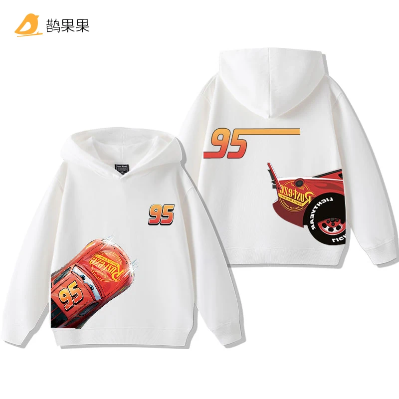 Color: Pink, Kid Size: 4T - Cars Lightning McQueen Fun Printed Kids Boys Girls Hooded Sweatshirt Fall and Winter Casual Fashion Warm Student Hoodie