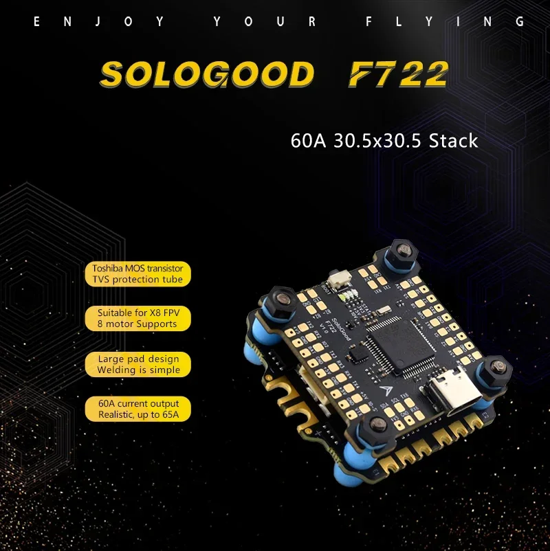 SoloGood F722 60A Stack ICM42688P F722 Flight Controller BLHELI_S 60A 4in1 ESC 30.5X30.5mm 2-6S for FPV Freestyle Drones Parts