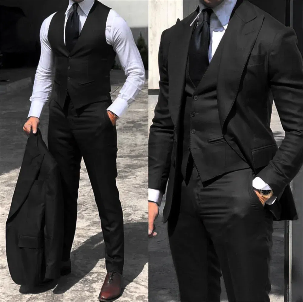 Color: Blue, Size: XL - Black Classic Men Suit 3 Pieces Tuxedo Peak Lapel Groomsmen Wedding Suits Set Fashion Men Business Blazer Jacket+Pants+Vest