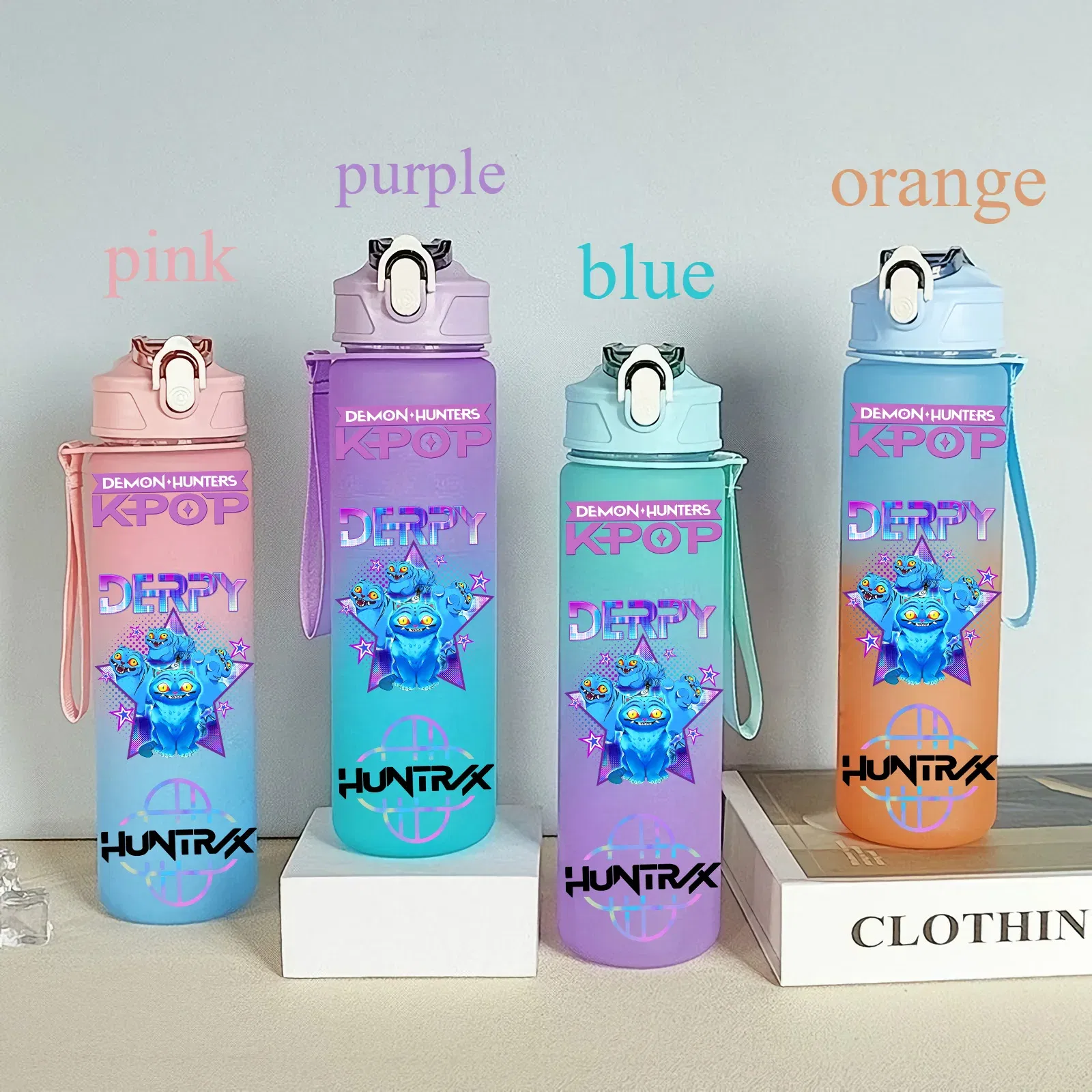Color: Silver, Size: 12" - 750ML K-pop Demon Hunters HUNTR X Rumi Mira Zoey Jinu Celine Kpop Plastic Water Cup K Pop Drinking Bottle School Huntrix Gourde