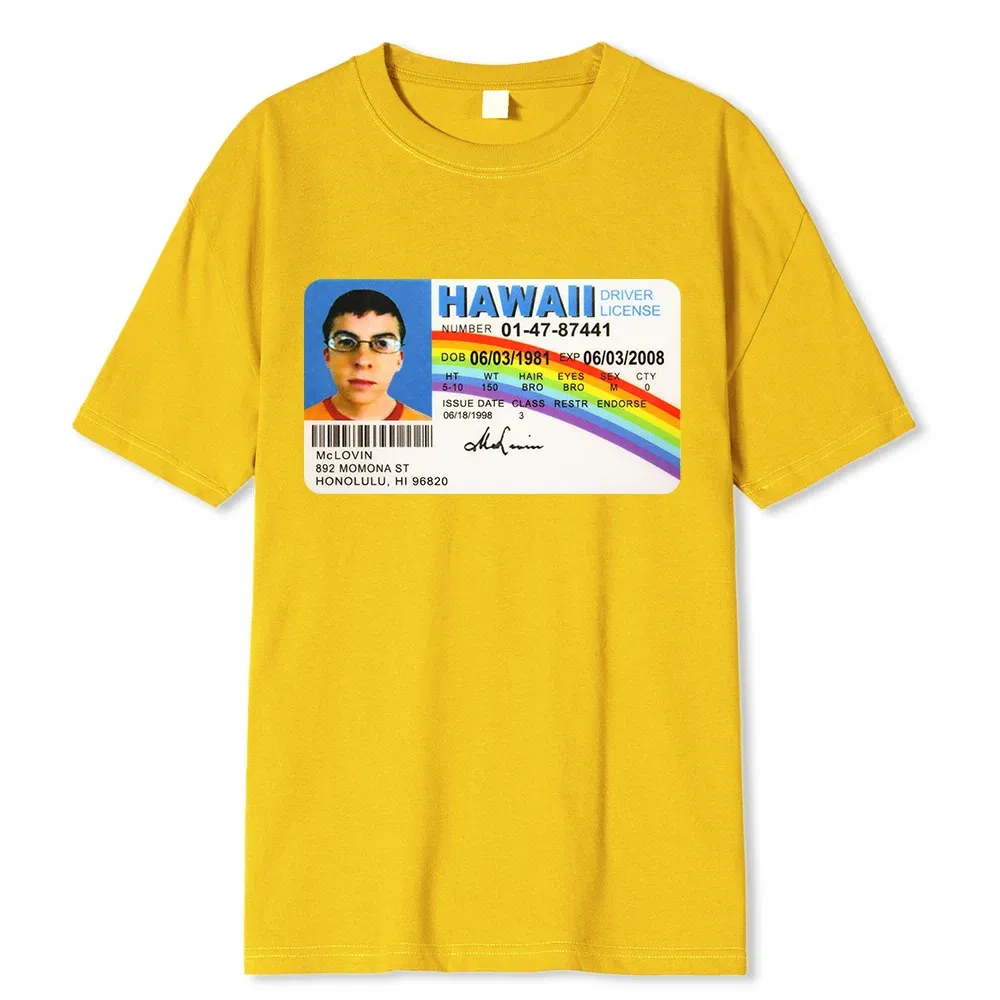 Color: Brown, Size: XXL - Homme t Shirt Summer Men t-Shirt Mclovin Id Card Superbad Geek Mens Cotton t-Shirt Unisex t-Shirt Teenagers Cool Soft Clothing