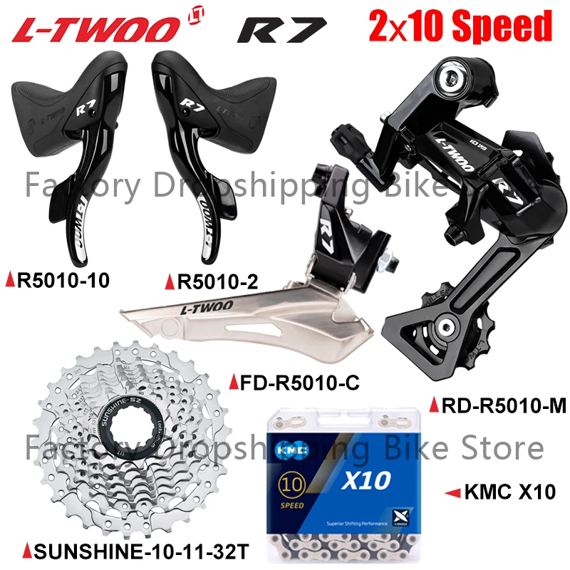 Color: Yellow - LTWOO R7 Road Bike 2X10 Speed Derailleur Groupset Compatible Shimano SUNSHINE 25T 28T 32T Cassette X10 Chains Bicycle Parts